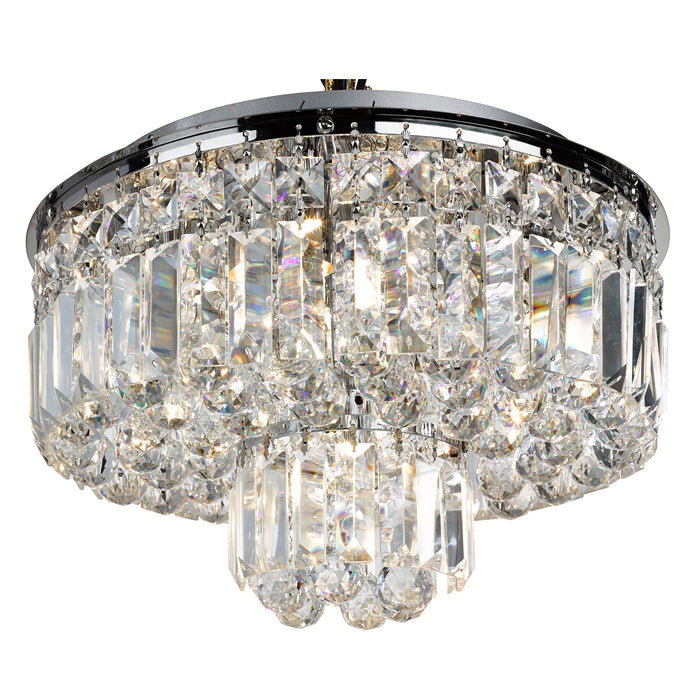 Searchlight Hayley - 5Lt Flush Ceiling, Chrome With Clear Crystal Coffins Trim & Ball Drops • 7755-5CC