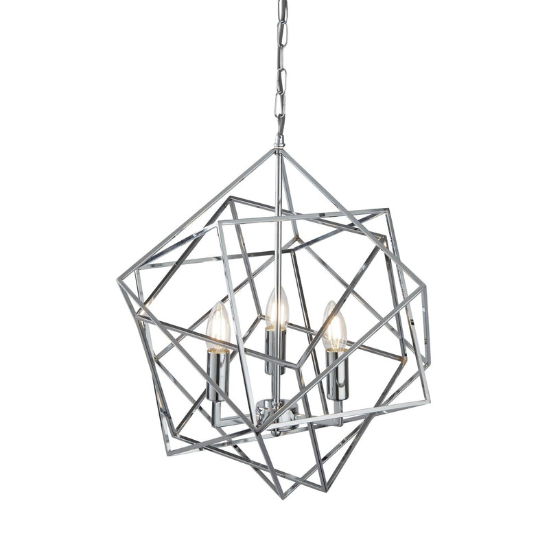 Searchlight Cube 3Lt Pendant, Geometric Cube Frame, Chrome • 7863-3CC