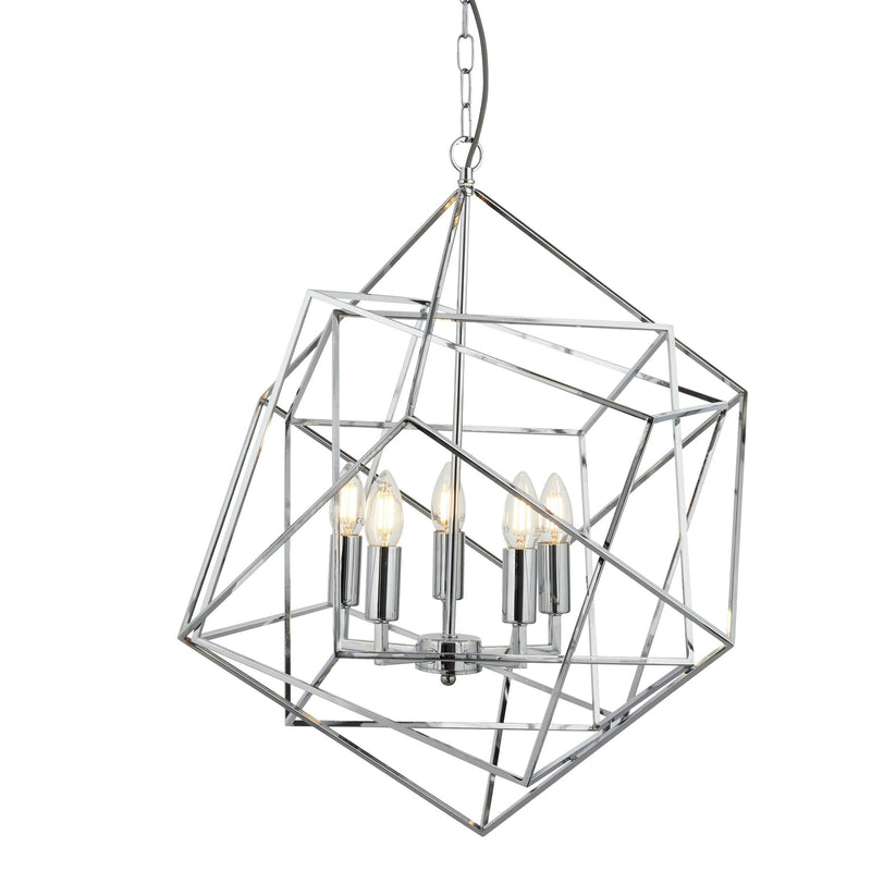 Searchlight Cube 5Lt Pendant, Geometric Cube Frame, Chrome • 7865-5CC