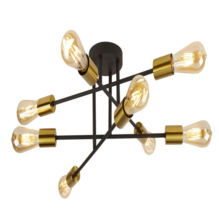 Searchlight Armstrong 8Lt Ceiling Light Black And Satin Brass • 8048-8BK