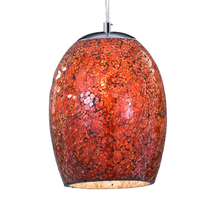 Searchlight Crackle - 1Lt Pendant, Red Mosaic Glass & Satin Silver Suspension • 8069RE
