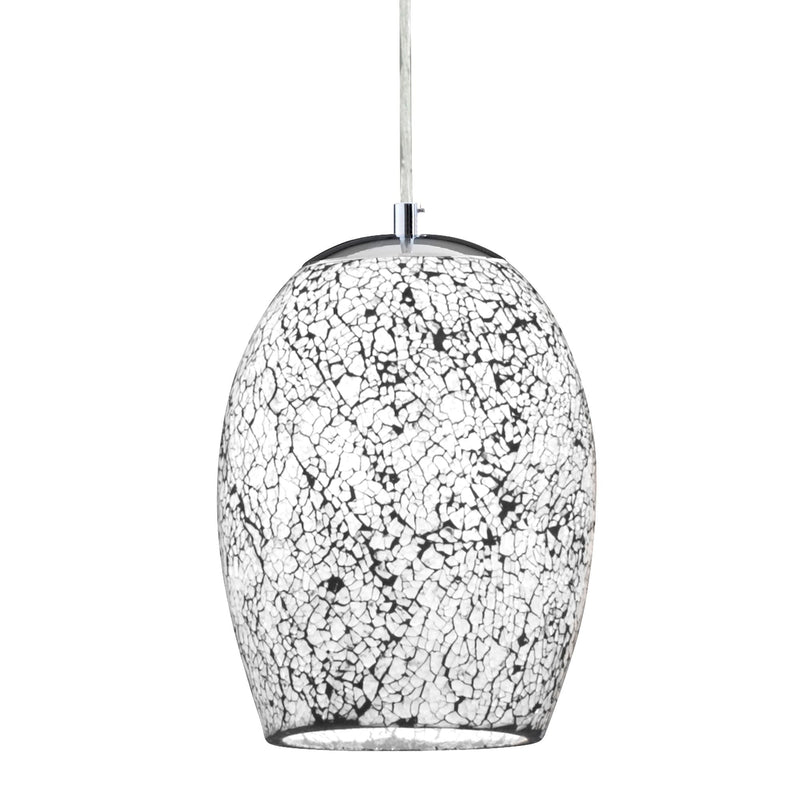 Searchlight Crackle - 1Lt Pendant, White Mosaic Glass & Satin Silver Suspension • 8069WH