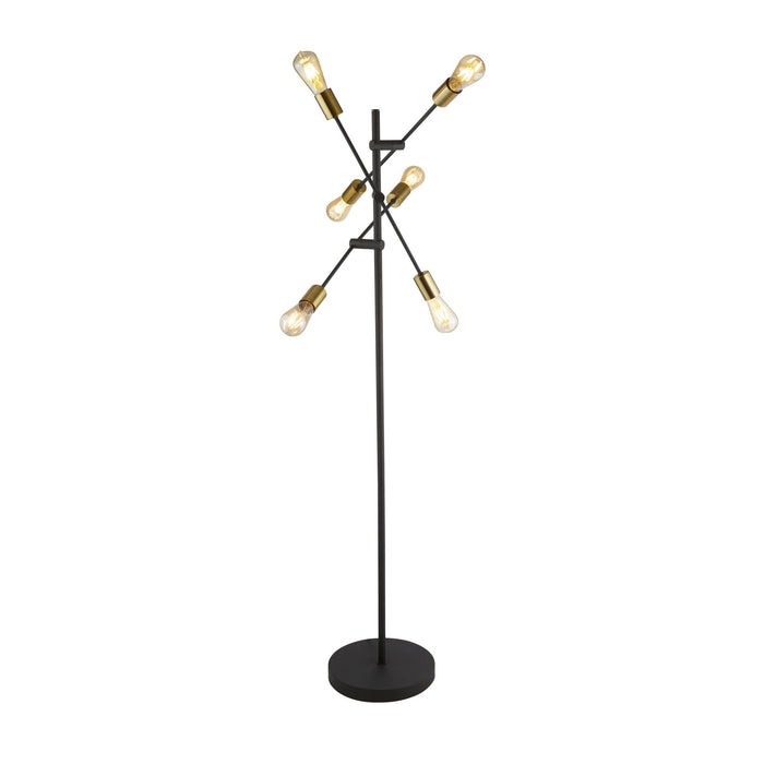 Searchlight Armstrong 6Lt Floor Lamp Black And Satin Brass • 8076-6BK