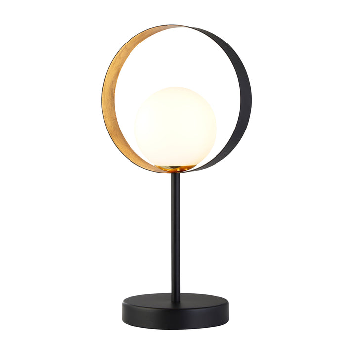 Searchlight Orbital 1Lt Matt Black And Gold Leaf Table Lamp With Opal Glass • 8141BGO