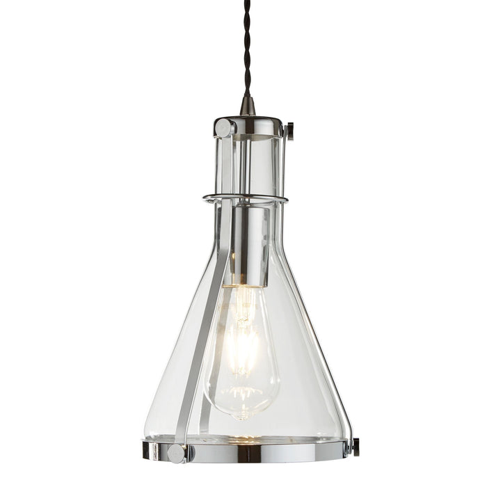 Searchlight Metal & Glass Pendant 1Lt Framed Conical, Chrome, Clear Glass • 8201CC