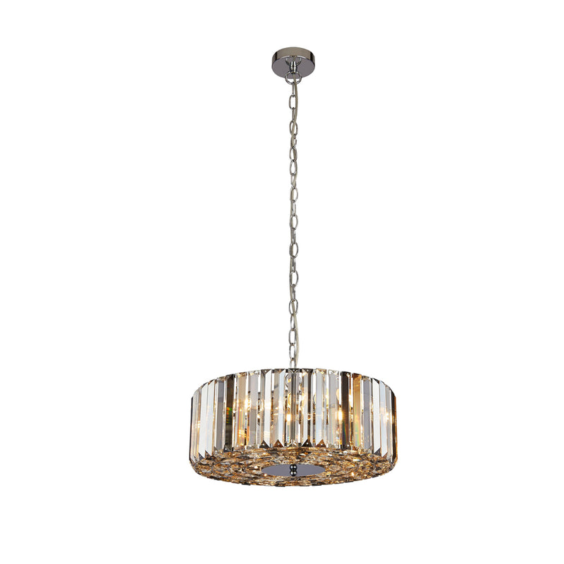 Searchlight Chapeau 4Lt Chrome Pendant With Amber, Smoke And Clear Glass Crystals • 82101-4CC