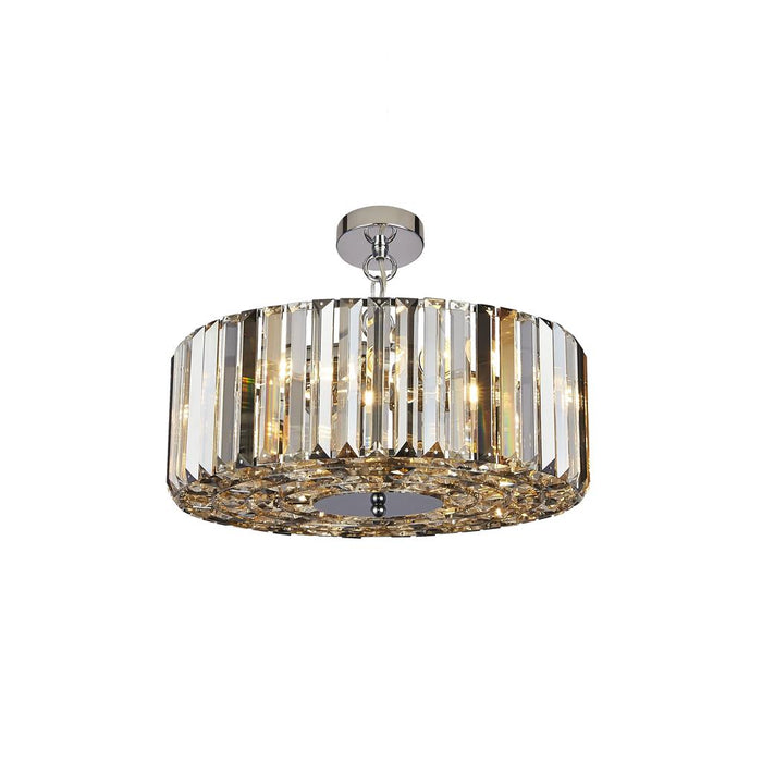Searchlight Chapeau 5Lt Chrome Pendant With Amber, Smoke And Clear Glass Crystals • 82101-5CC