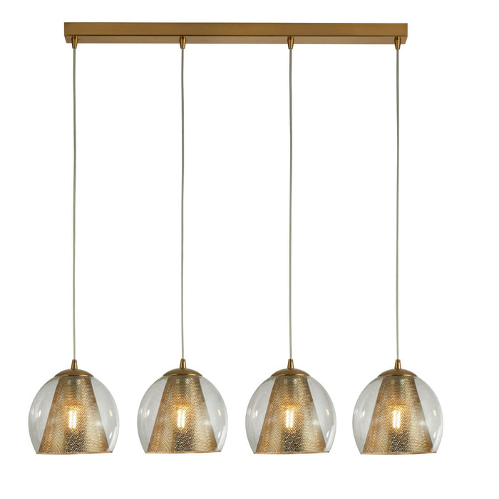 Searchlight Conio 4Lt Pendant, Satin Brass And Clear Glass • 8274-4SB