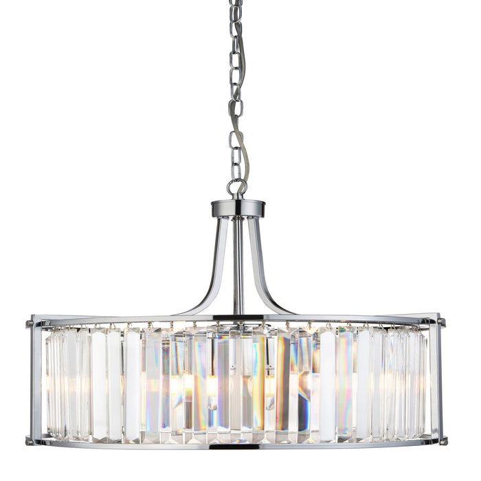 Searchlight Victoria 5Lt Drum Pendant, Chrome With Crystal Glass • 8295-5CC