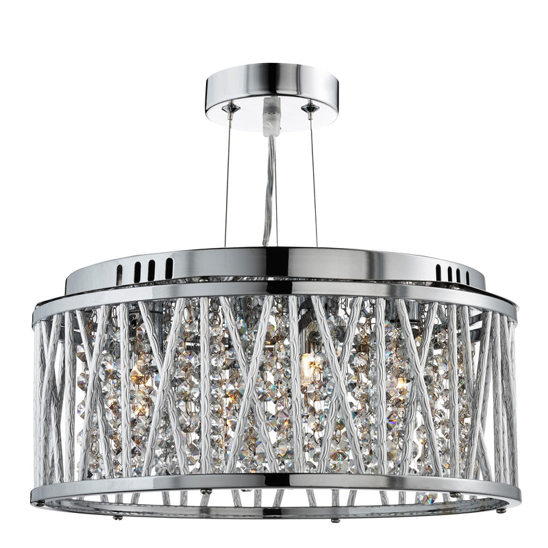 Searchlight Elise 3Lt Ceiling Flush/Pendant, Chrome, Clear Crystal Button Drops, Aluminium Tubes Trim • 8333-3CC