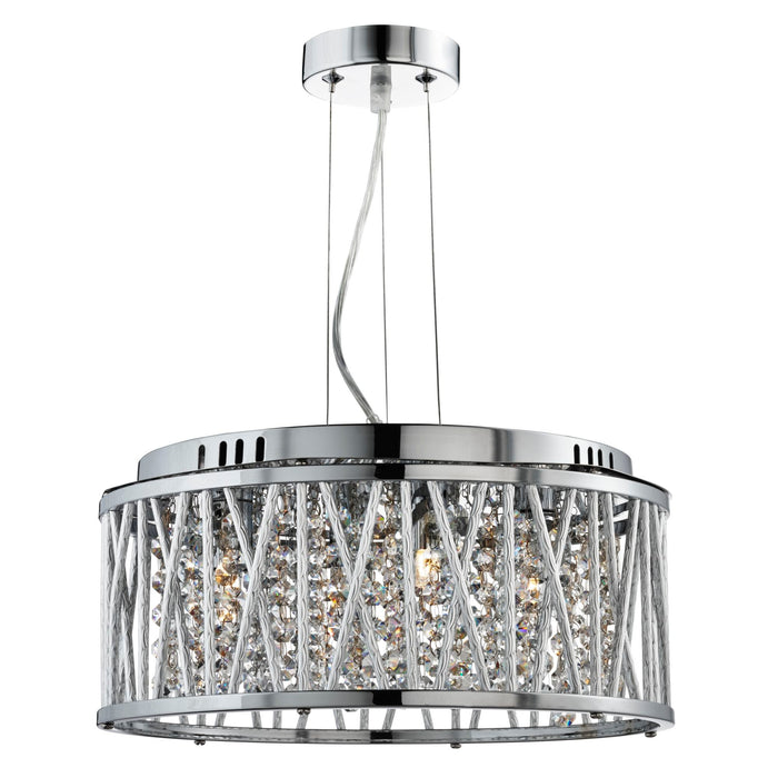 Searchlight Elise 4Lt Ceiling Flush/Pendant, Chrome, Clear Crystal Button Drops, Aluminium Tubes Trim • 8334-4CC