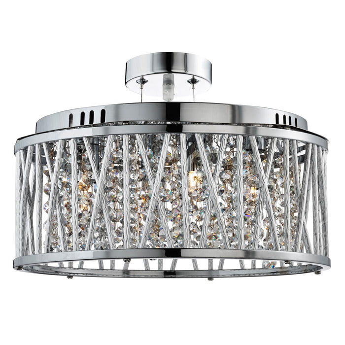 Searchlight Elise 5Lt Ceiling Flush/Pendant, Chrome, Clear Crystal Button Drops, Aluminium Tubes Trim • 8335-5CC