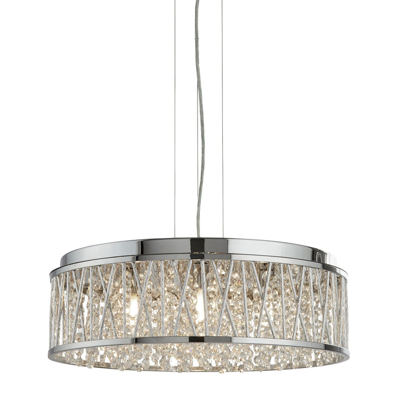 Searchlight Elise 7Lt Ceiling Flush/Pendant, Chrome, Clear Crystal Drops, Aluminium Tubes Trim • 8337-7CC