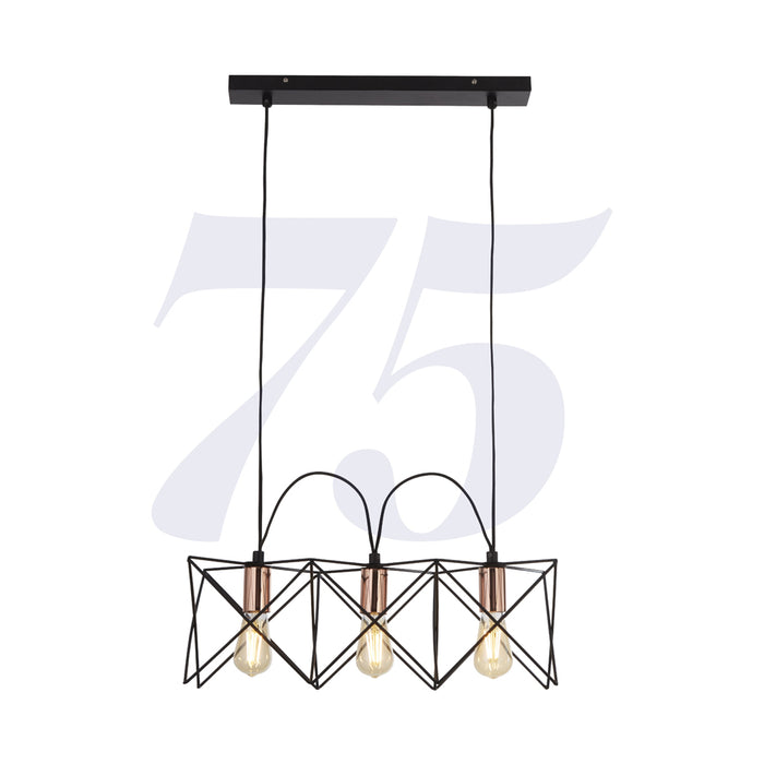 Searchlight Anthea 3Lt Black Frame Pendant With Copper Detail • 8413-3BK