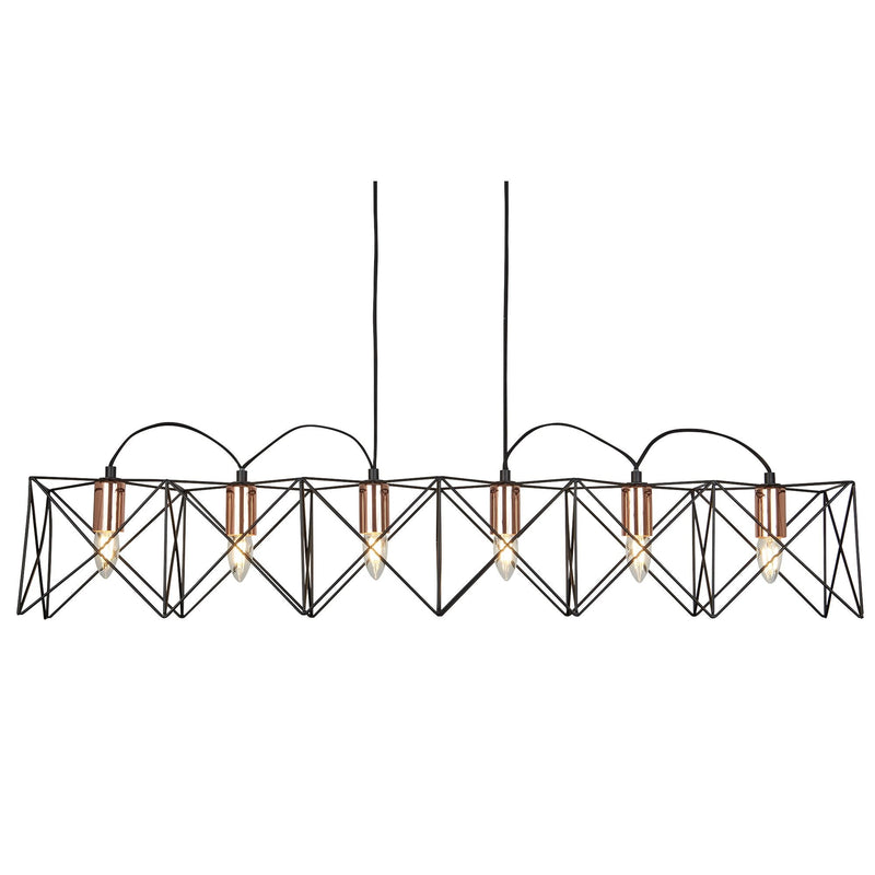 Searchlight Anthea 6Lt Black Frame Pendant With Copper Detail • 8416-6BK