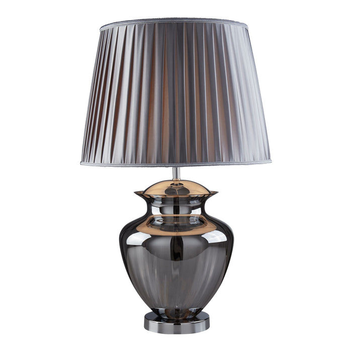 Searchlight Elina Table Lamp Large Glass Urn, Smokey Glass, Chrome, Pewter Pleated Shade • 8531SM