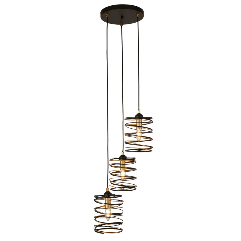 Searchlight Spring 3Lt Multi Drop Pendant, Black And Gold • 85583-3BGO