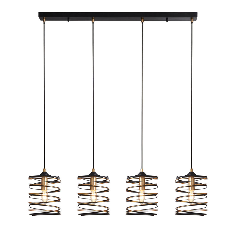 Searchlight Spring 4Lt Bar Pendant, Black And Gold • 85583-4BGO