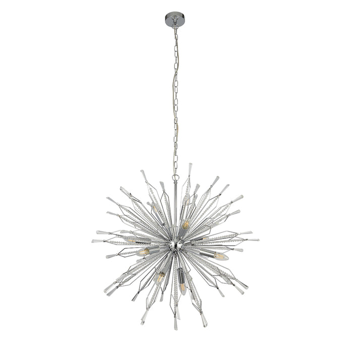 Searchlight Starburst 10Lt Chrome Pendant With Clear Glass Bead Detail • 8610-10CC