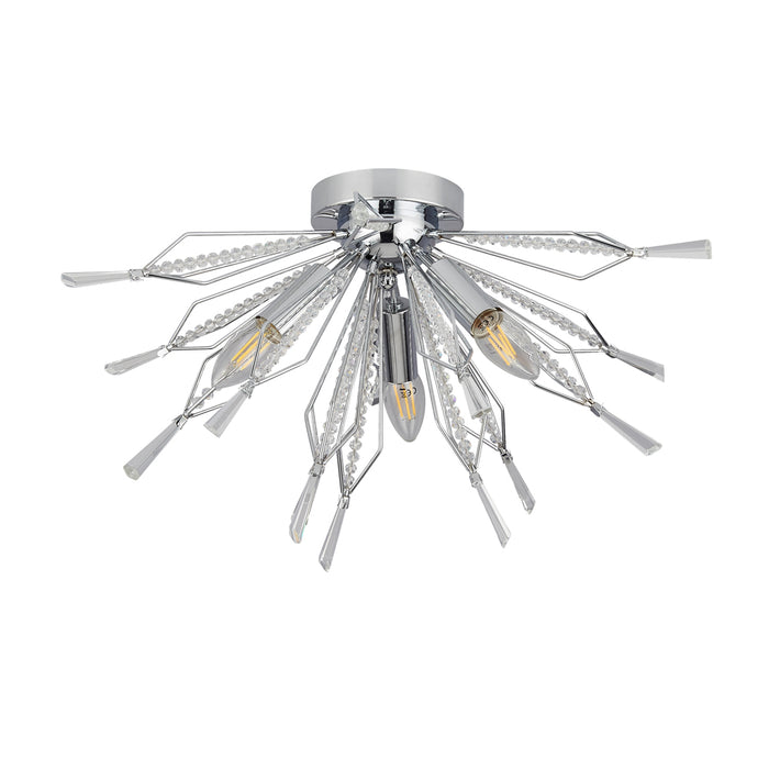 Searchlight Starburst 3Lt Chrome Semi Flush With Clear Glass Bead Detail • 8633-3CC