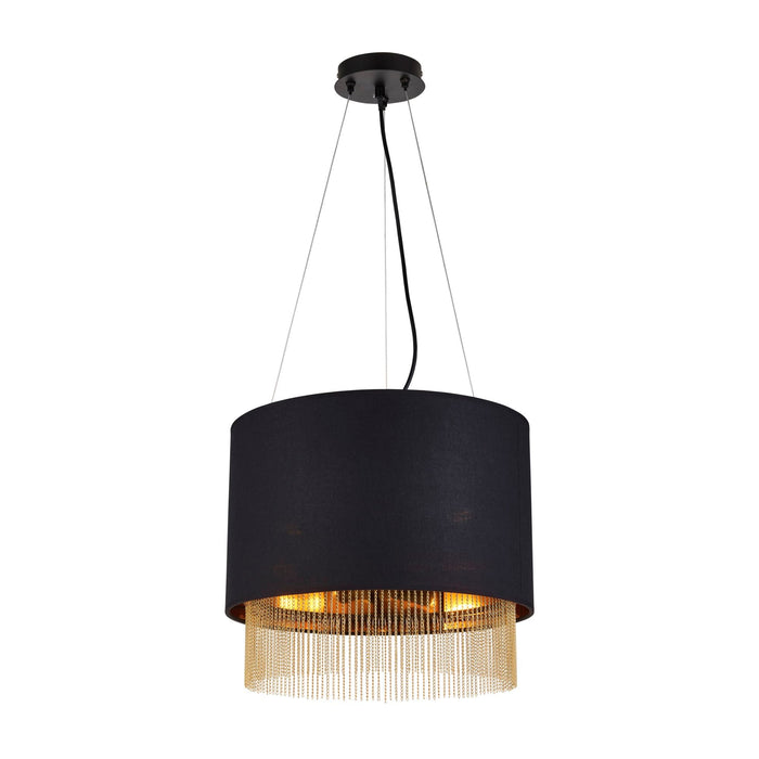 Searchlight Fringe 3Lt Pendant, Black Shade With Gold Chain • 8723-3BK