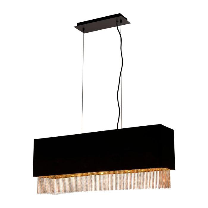 Searchlight Fringe 4Lt Pendant, Black Shade With Gold Chain • 8724-4BK