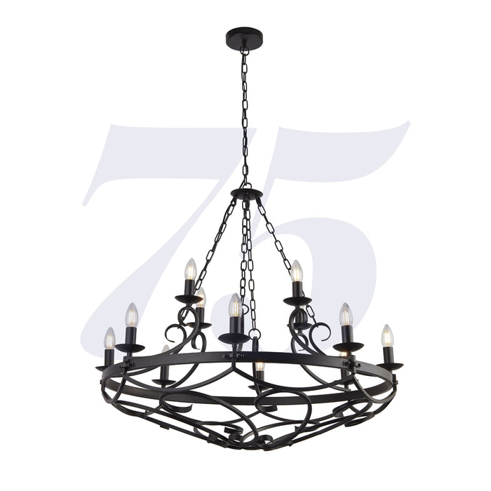 Searchlight Cartwheel Iii - 12Lt Pendant With Chain - Black • 8912-12BK