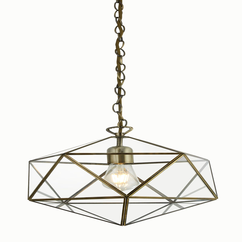 Searchlight Fairfax Lantern 1Lt Terrarium Prisim Shaped Pendant, Ab • 8962AB