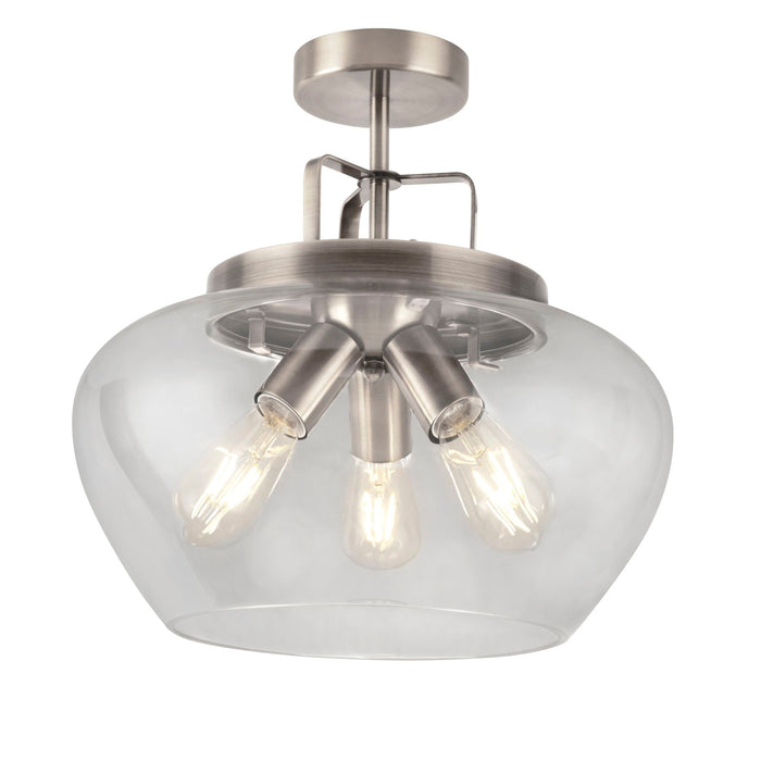 Searchlight Boule 3Lt Semi Flush, Satin Silver/Clear • 8973-3SS