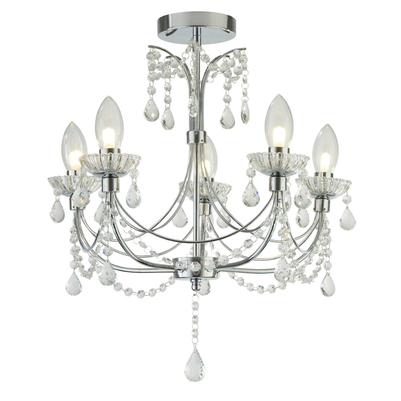 Searchlight Autumn 5Lt Bathroom Chandelier, Chrome With Crystal Glass Ip44 • 9037-5CC