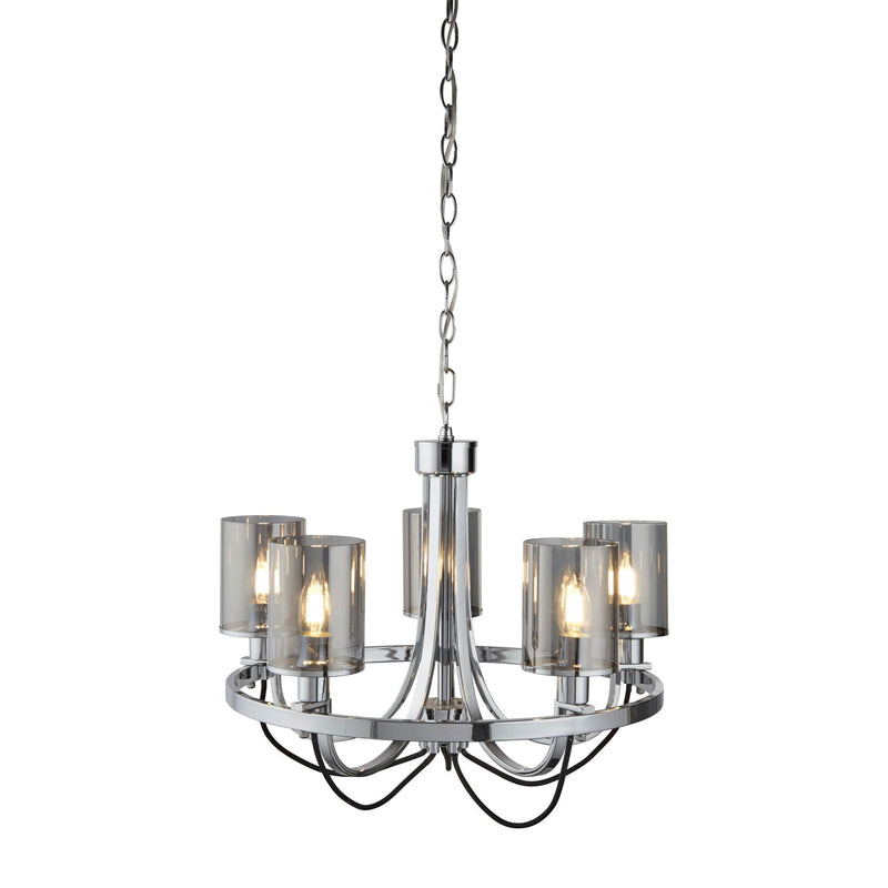 Searchlight Catalina 5Lt Ceiling, Chrome, Black Braided Cable, Smoked Glass Shades • 9045-5CC
