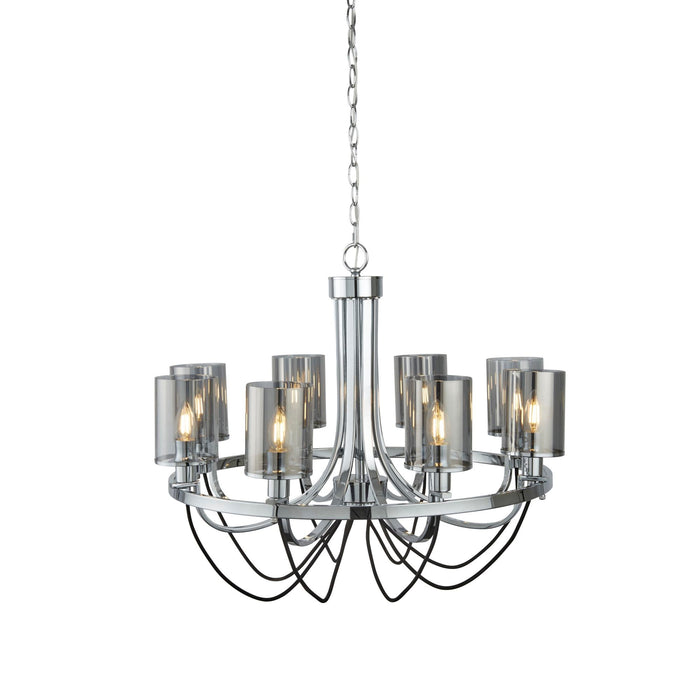 Searchlight Catalina 8Lt Ceiling, Chrome, Black Braided Cable, Smoked Glass Shades • 9048-8CC