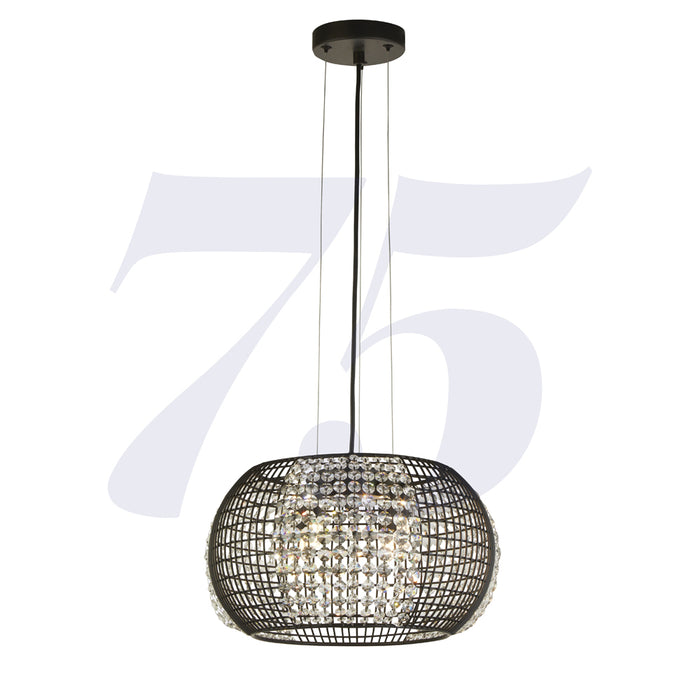 Searchlight Cage 4Lt Black Drum Pendant With Crystal Glass Panels • 9094-4BK