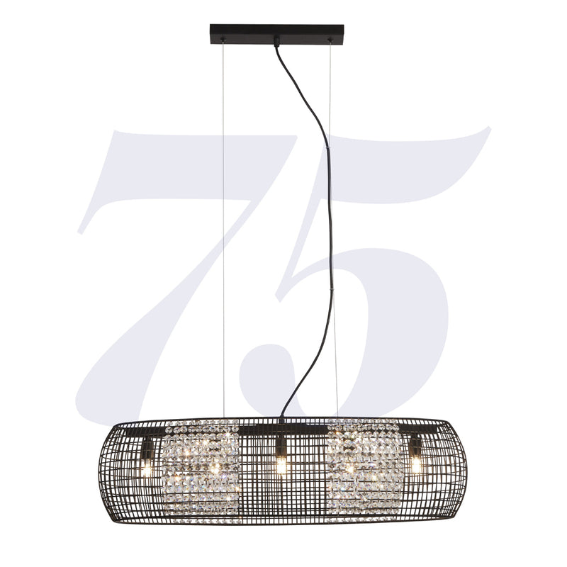 Searchlight Cage 5Lt Black Oval Pendant With Crystal Glass Panels • 9095-5BK