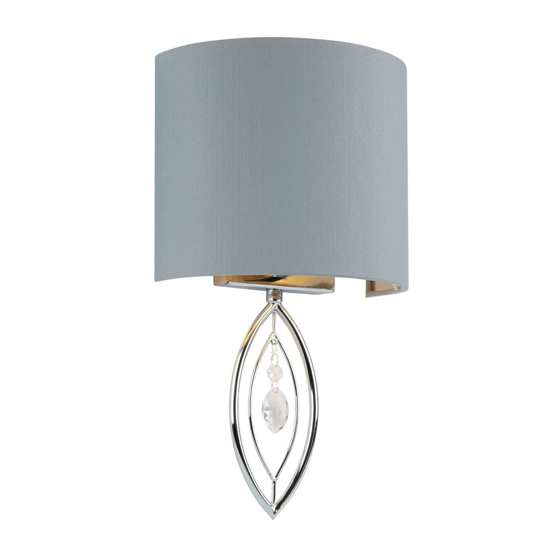 Searchlight Crown Wall Light -Chrome With Grey Shade And Crystal Drop • 9137CC