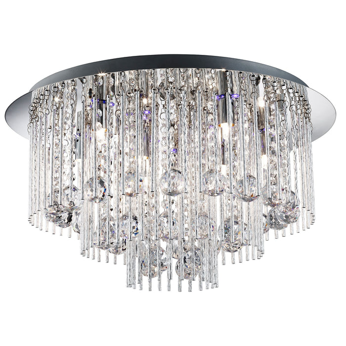 Searchlight Beatrix Blue Led/8Lt Ceiling Flush, Chrome,  Twist Tubes & Clear Crystal Ball Drops • 9198-8CC