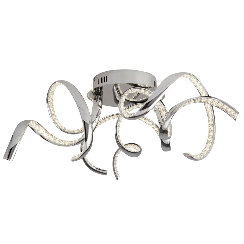 Searchlight Twirls Arm Led Ceiling Flush, Chrome, Clear Crystal • 9233-3CC