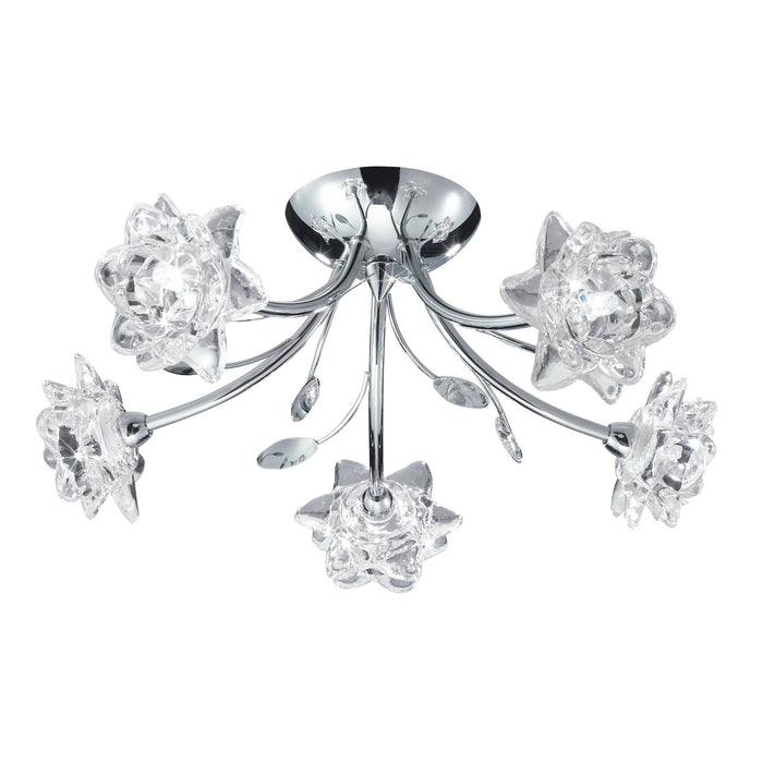 Searchlight Bellis - 5Lt Ceiling Semi-Flush, Chrome, Clear Flower Glass • 9285-5CC