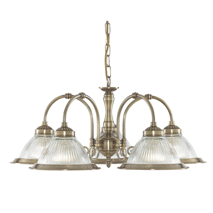 Searchlight American Diner - 5Lt Ceiling, Antique Brass, Clear Glass • 9345-5