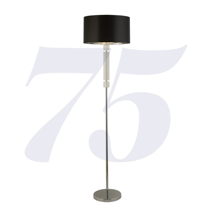Searchlight Kylie Chrome/Glass Floor Lamp With Black Shade Silver Inner • 9389CC