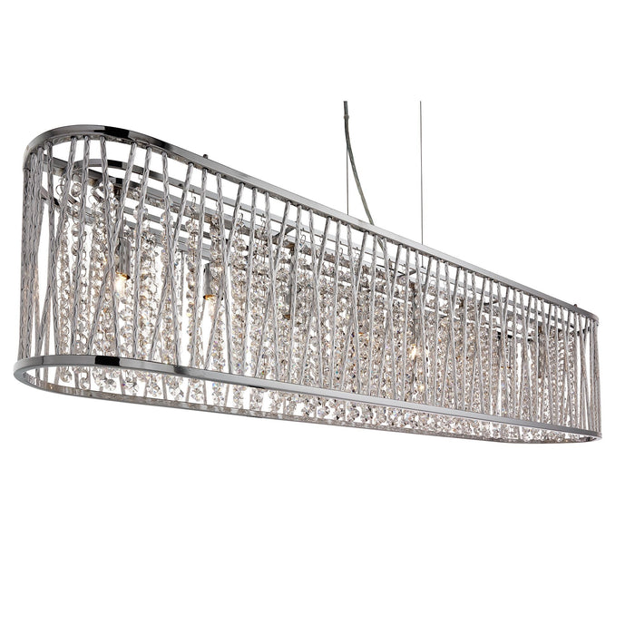 Searchlight Elise 8Lt Oval Ceiling, Aluminium Tubes Trim, Chrome, Clear Crystal Drops • 9448-8CC