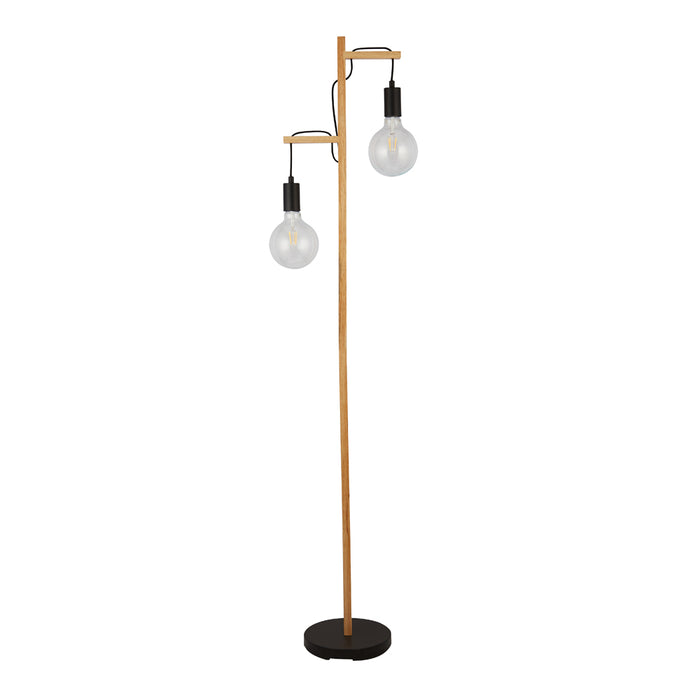 Searchlight Woody 2Lt Floor Lamp, Black And Ash Wood • 95041-2BR