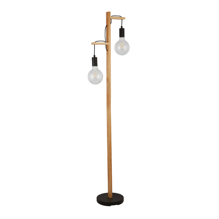 Searchlight Woody 2Lt Floor Lamp, Black And Ash Wood • 95041-2BR