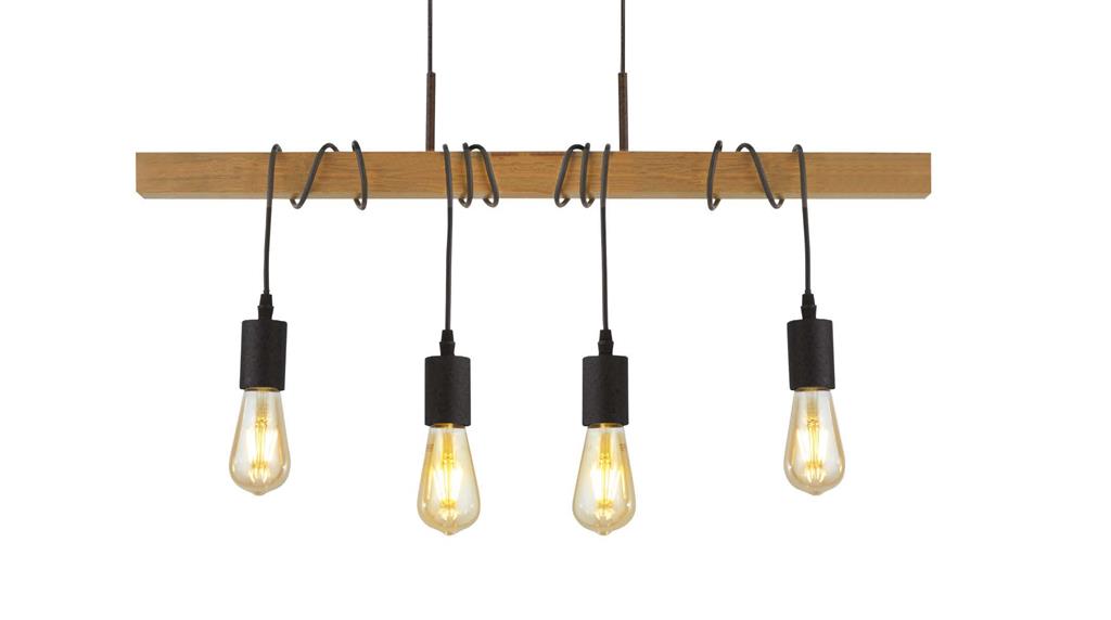 Searchlight Woody 4Lt Pendant, Black And Ash Wood • 95041-4BR