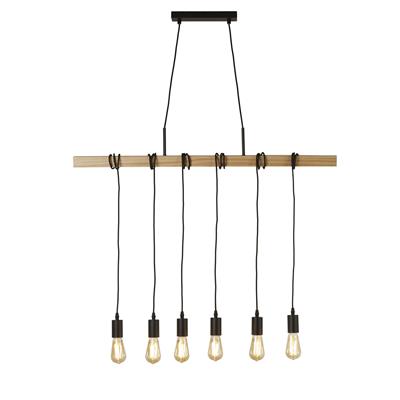 Searchlight Woody 6Lt Pendant, Black And Ash Wood • 95041-6BR