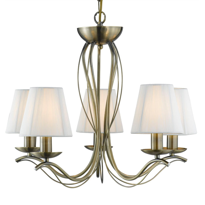 Searchlight Andretti - 5Lt Ceiling, Antique Brass, Cream String Shades • 9825-5AB