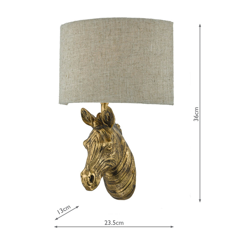 Dar Lighting Abby Zebra Wall Light Gold with Natural Linen Shade • ABB0735