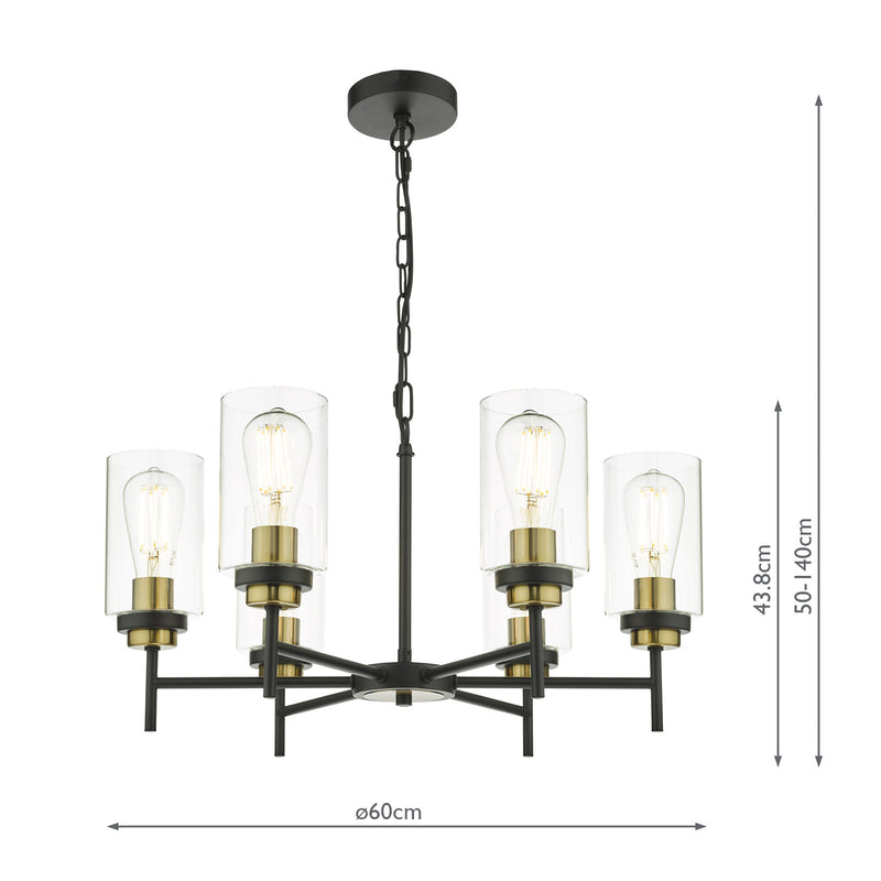 Dar Lighting Abel 6 Light Pendant Satin Black Glass • ABE0654