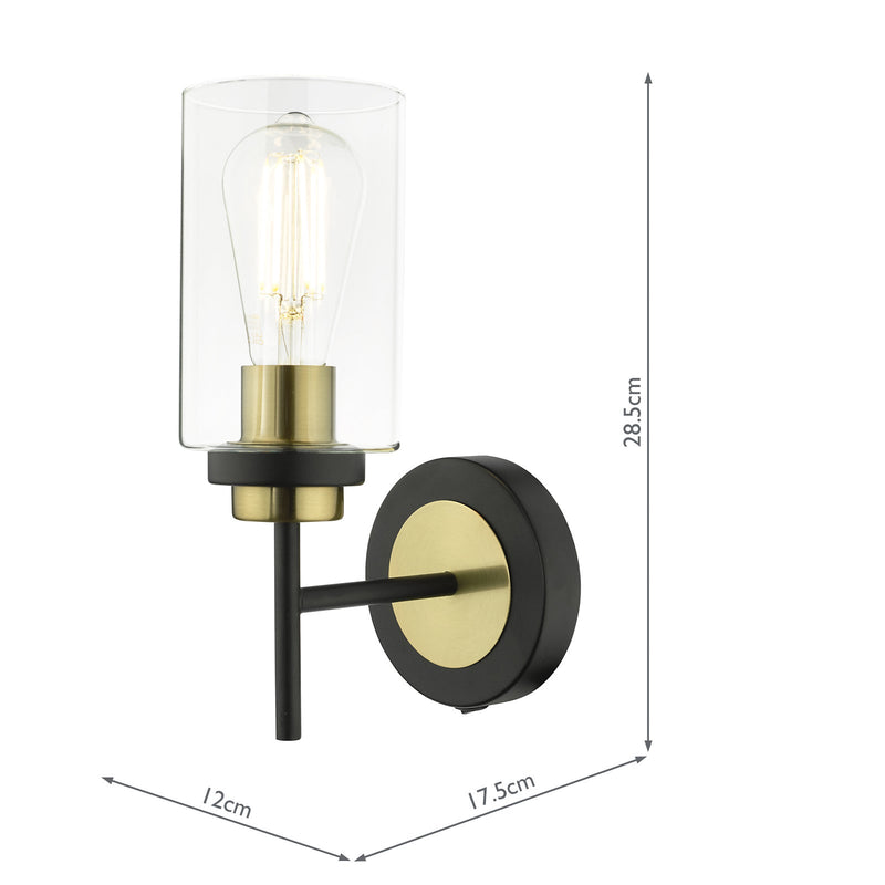Dar Lighting Abel Wall Light Satin Black & Gold with Glass Shades • ABE0754