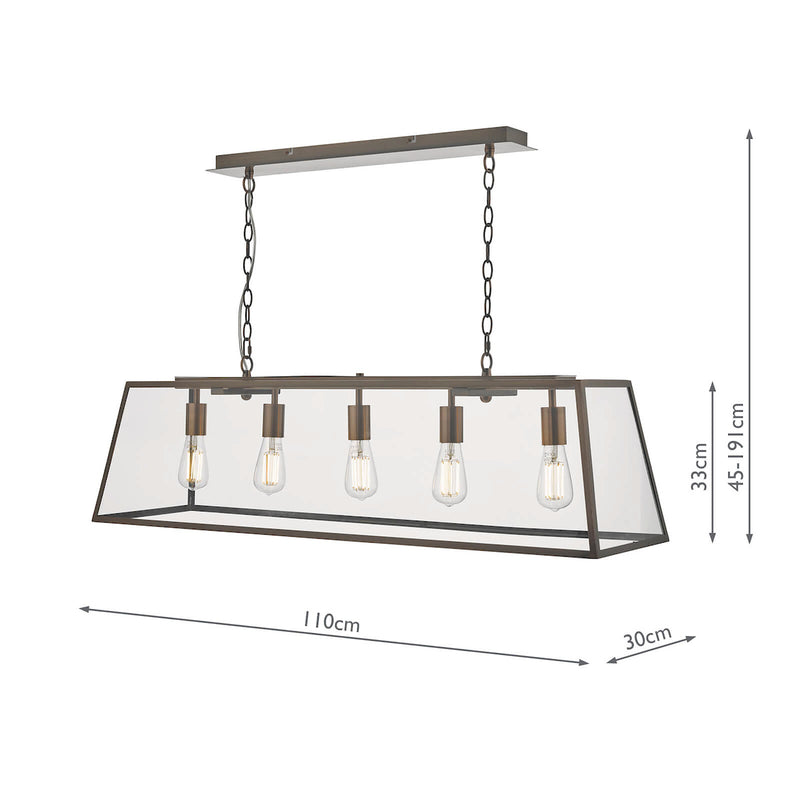 Dar Lighting Academy 5 Light Bar Pendant Antique Copper • ACA0564